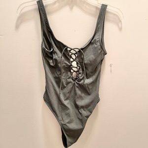 Olive Green Tie Front One Piece Swim Swuit